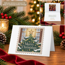 クリスマスツリーとスターポスト切手 クリスマスカード