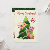 クリスマスツリーとストッキングのファンシー カード (正面/裏面インサイチュ)