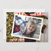 クリスマスツリーとストッキングの写真 ホリデー シーズンカード (正面)