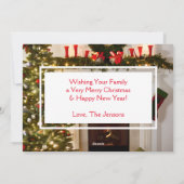 クリスマスツリーとストッキングの写真 ホリデー シーズンカード (裏面)