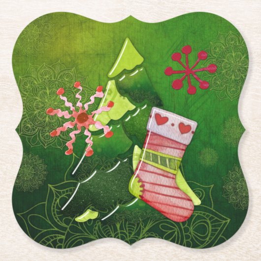 クリスマスツリーとストッキングウィムジー ペーパーコースター (正面)