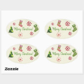 クリスマスツリーとストッキングウィムジー 楕円形シール (シート)