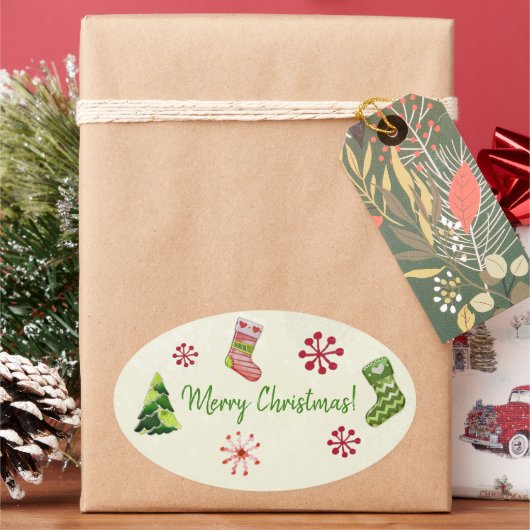 クリスマスツリーとストッキングウィムジー 楕円形シール (クリスマス)
