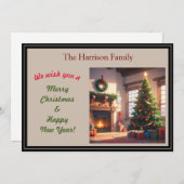 クリスマスツリーとストックを下げた暖炉 シーズンカード (正面/裏面)