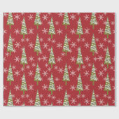 クリスマスツリーとスノーフレークスホリデー ラッピングペーパー (フラット)