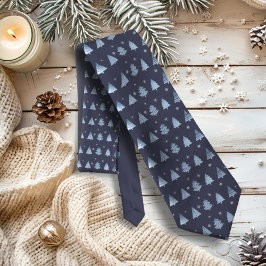 クリスマスツリーとスノーフレークパターンブルーID863 ネクタイ