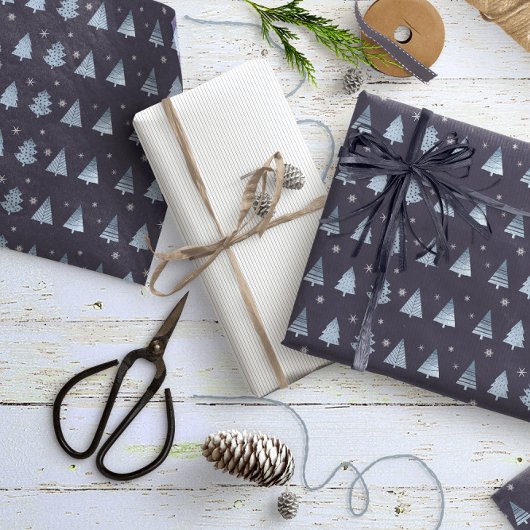 クリスマスツリーとスノーフレークパターンブルーID863 ラッピングペーパー