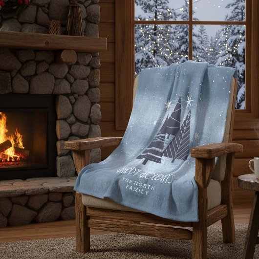 クリスマスツリーとスノーフレークブルーID863 フリースブランケット