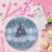 クリスマスツリーとスノーフレークブルーID863 ペーパープレート (パーティー)