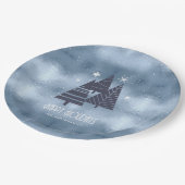 クリスマスツリーとスノーフレークブルーID863 ペーパープレート (アングル)