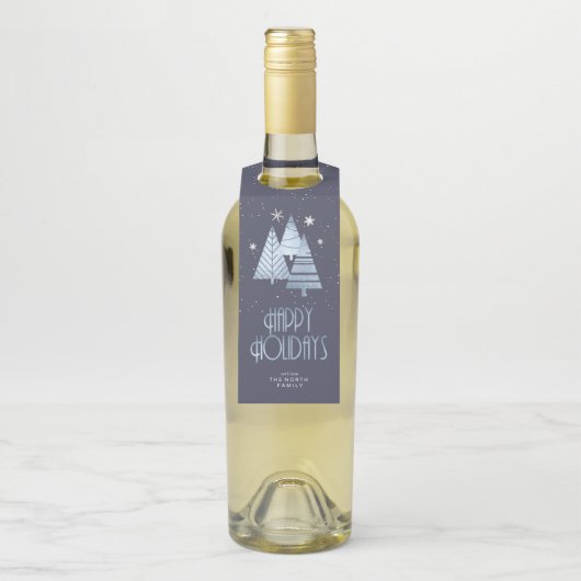 クリスマスツリーとスノーフレークブルーID863 ボトルネックタグ (ボトル)