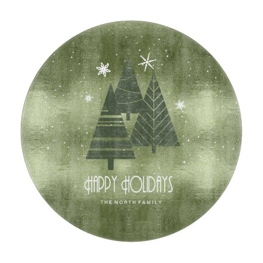 クリスマスツリーとスノーフレーク緑ID863 カッティングボード (正面)