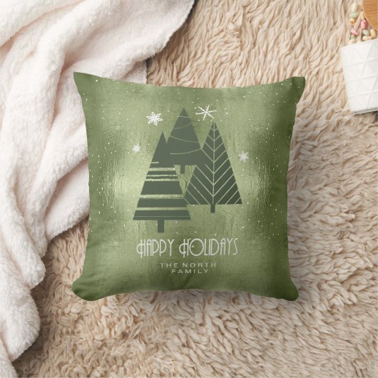 クリスマスツリーとスノーフレーク緑ID863 クッション (ブランケット)