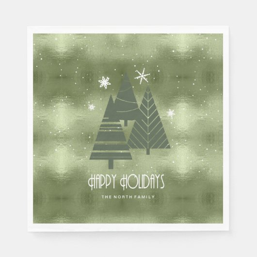 クリスマスツリーとスノーフレーク緑ID863 スタンダードランチョンナプキン (正面)