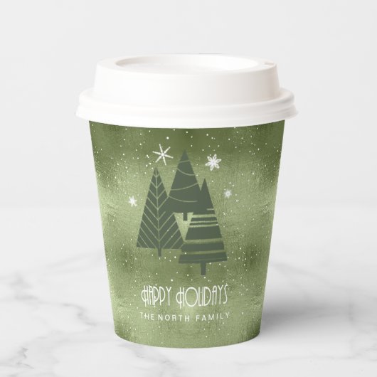 クリスマスツリーとスノーフレーク緑ID863 紙コップ (正面)