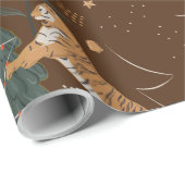 クリスマスツリーとタイガースのパターン茶色の背景 ラッピングペーパー (ロールコーナー)