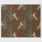 クリスマスツリーとタイガースのパターン茶色の背景 ラッピングペーパー (フラット)