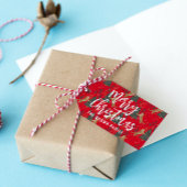 クリスマスツリーとタイガースのパターン赤い背景 ギフトタグ