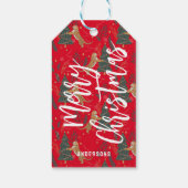 クリスマスツリーとタイガースのパターン赤い背景 ギフトタグ (裏面)