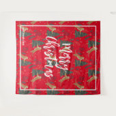 クリスマスツリーとタイガースのパターン赤い背景 タペストリー (正面(横))