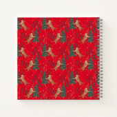 クリスマスツリーとタイガースのパターン赤い背景 ノートブック (裏面)