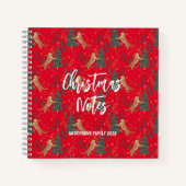 クリスマスツリーとタイガースのパターン赤い背景 ノートブック (正面)