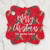 クリスマスツリーとタイガースのパターン赤い背景 フェイバータグ (正面)