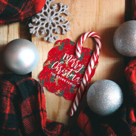 クリスマスツリーとタイガースのパターン赤い背景 フェイバータグ