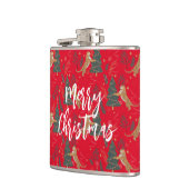 クリスマスツリーとタイガースのパターン赤い背景 フラスク (左)