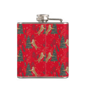 クリスマスツリーとタイガースのパターン赤い背景 フラスク (裏面)