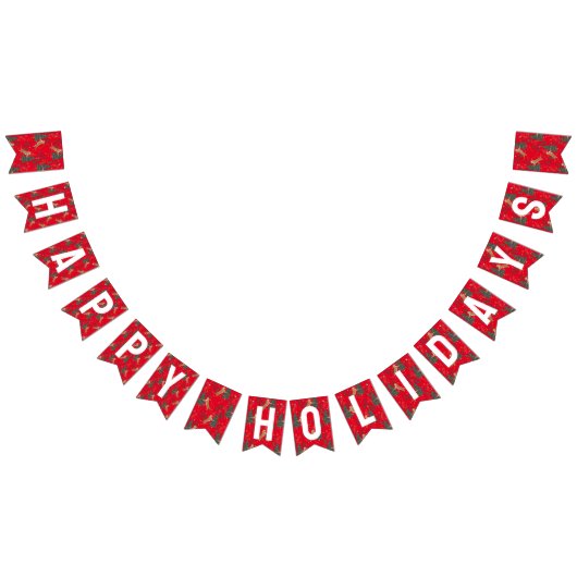 クリスマスツリーとタイガースパターンハッピーホリデー バンティングフラッグ (全)