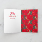 クリスマスツリーとタイガースパターン赤い背景 カード (内部)