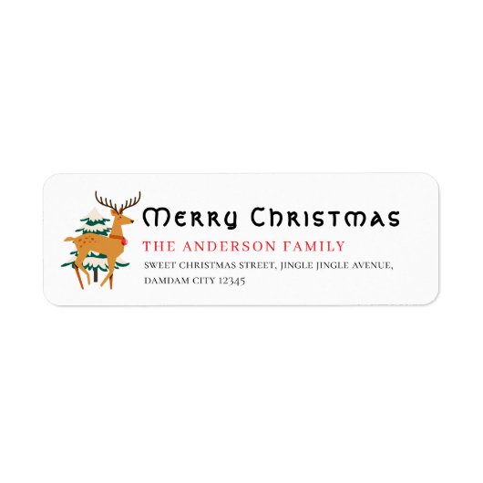 クリスマスツリーとトナカイのシンプルな差出人住所ラベル ラベル (正面)