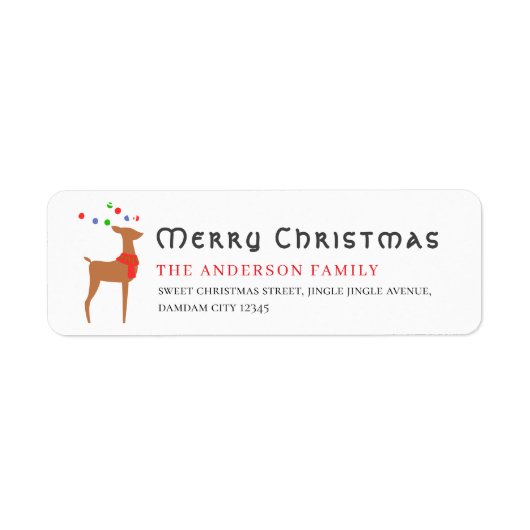 クリスマスツリーとトナカイのシンプルな差出人住所ラベル ラベル (正面)