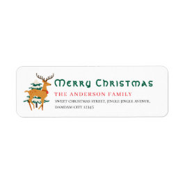 クリスマスツリーとトナカイのシンプルな差出人住所 ラベル