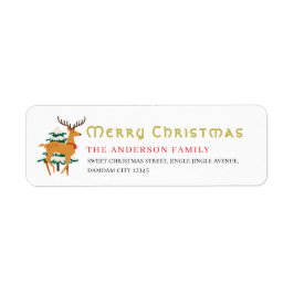 クリスマスツリーとトナカイのシンプルな差出人住所 ラベル
