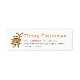 クリスマスツリーとトナカイのシンプルな差出人住所 ラベル