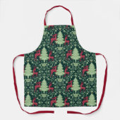 クリスマスツリーとトナカイ – フォークアート – 緑 エプロン (正面)