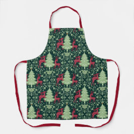 クリスマスツリーとトナカイ – フォークアート – 緑 エプロン