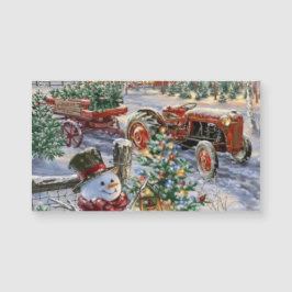 クリスマスツリーとトラクターマグネット付き雪だるま