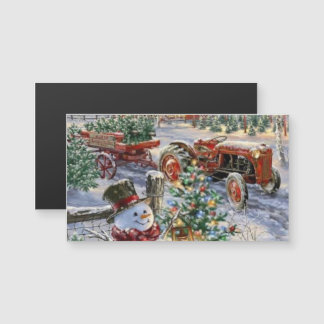 クリスマスツリーとトラクターマグネット付き雪だるま