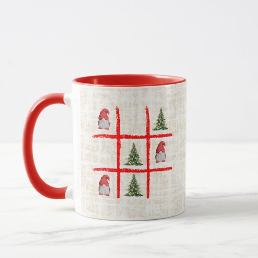 クリスマスツリーとノームの三目並べカード 遊び心あふれるデザイン マグカップ (左)