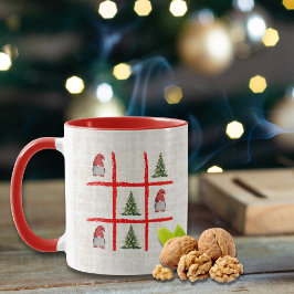 クリスマスツリーとノームの三目並べカード 遊び心あふれるデザイン マグカップ
