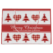 クリスマスツリーとハートを作パーソナライズされたる ラージペーパーバッグ (正面)