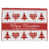 クリスマスツリーとハートを作パーソナライズされたる ラージペーパーバッグ (裏面)