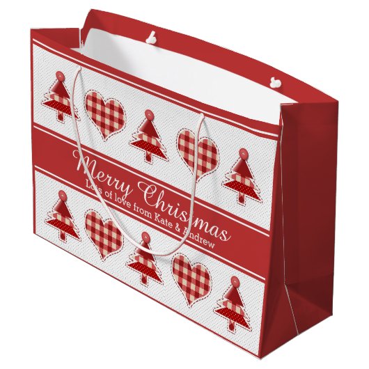 クリスマスツリーとハートを作パーソナライズされたる ラージペーパーバッグ (裏面アングル)