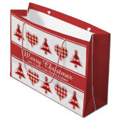 クリスマスツリーとハートを作パーソナライズされたる ラージペーパーバッグ (正面アングル)