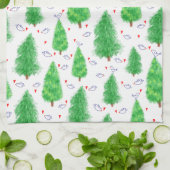 クリスマスツリーとバードキッチンタオル キッチンタオル (折り畳み)