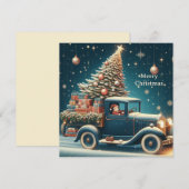 クリスマスツリーとビンテージカーのクリスマス シーズンカード (正面/裏面)