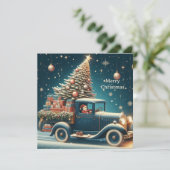 クリスマスツリーとビンテージカーのクリスマス シーズンカード (スタンド正面)